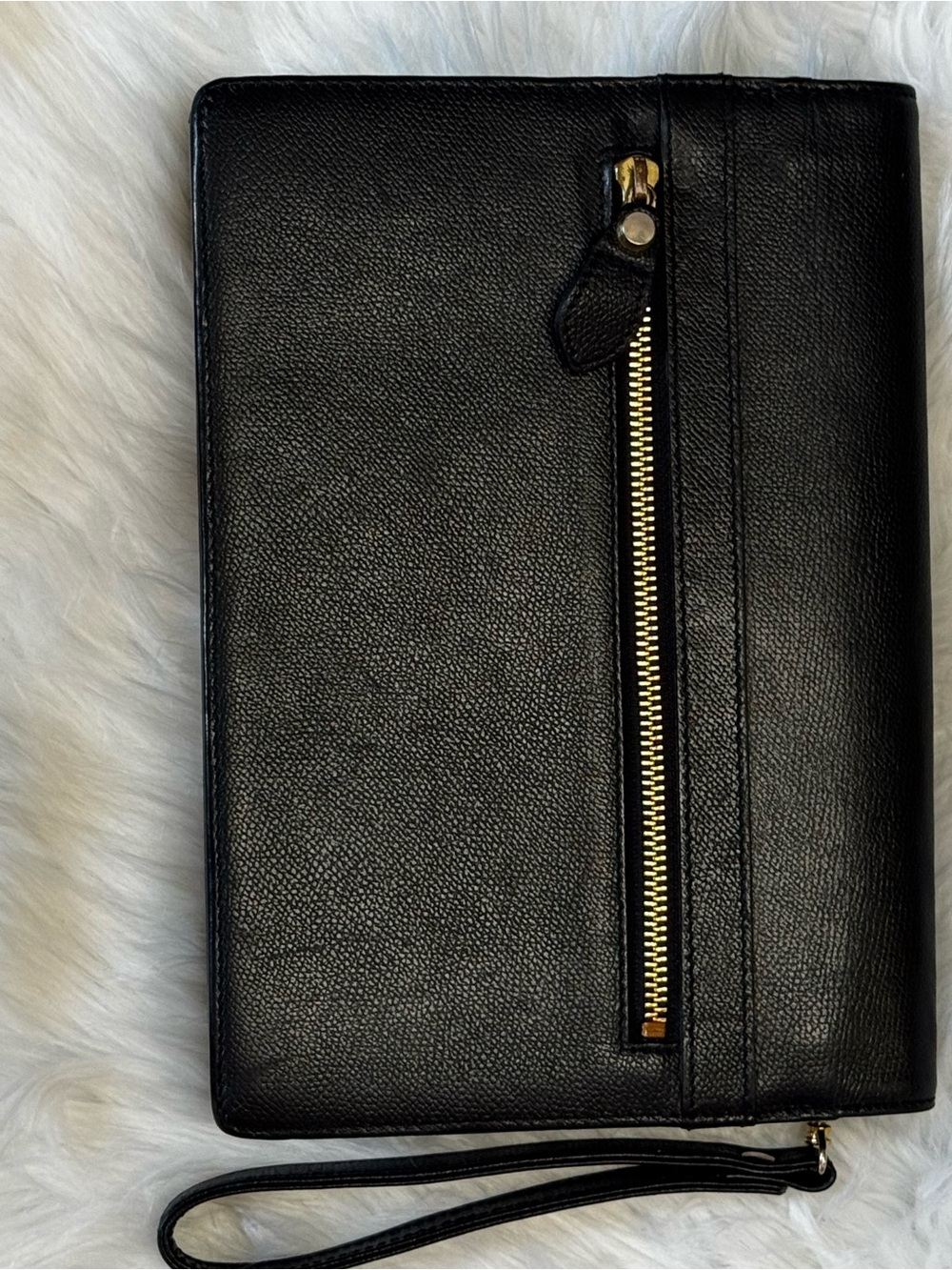 YSL Authentic vtg Black Leather Envelope Clutch Bag Removable Wrist strap - Picture 5 of 14